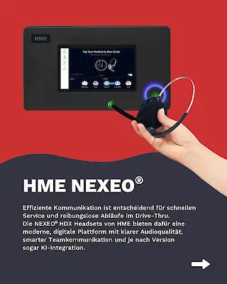 HME NEXEO® HDX Headsets mit Touchscreen-Base Station für moderne, effiziente Drive-Thru-Kommunikation